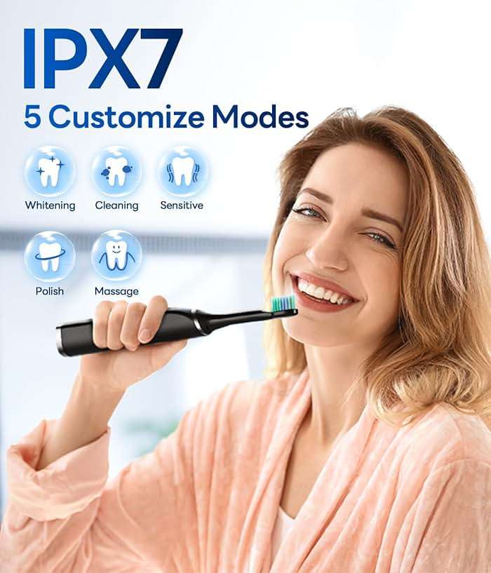 Bymore Electric Toothbrush for Adults, Sonic Rechargeable Toothbrush with 8 Brush Heads, 330-Day Battery, 5 Cleaning Modes & 2-Min Timer, Travel-Friendly Ultra Clean Design – Black - Image 6