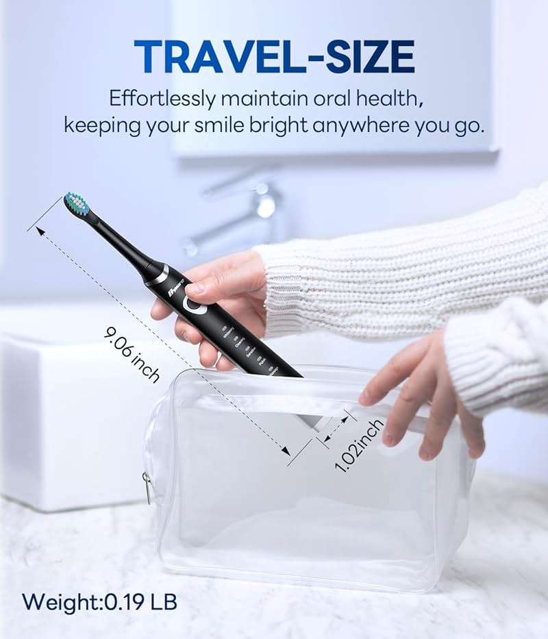 Bymore Electric Toothbrush for Adults, Sonic Rechargeable Toothbrush with 8 Brush Heads, 330-Day Battery, 5 Cleaning Modes & 2-Min Timer, Travel-Friendly Ultra Clean Design – Black - Image 7