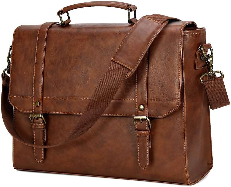 IGOLUMON Messenger Bag for Men 15.6 inch Vintage Leather Waterproof Laptop Briefcase Large Computer Laptop Bag Leather Satchel Bag Retro Shoulder Bag for Office Business Travel College, Brown | Vintage Leather, Waterproof, Laptop Briefcase, Retro Messenger Bag, Office Business, Brown - Image 1