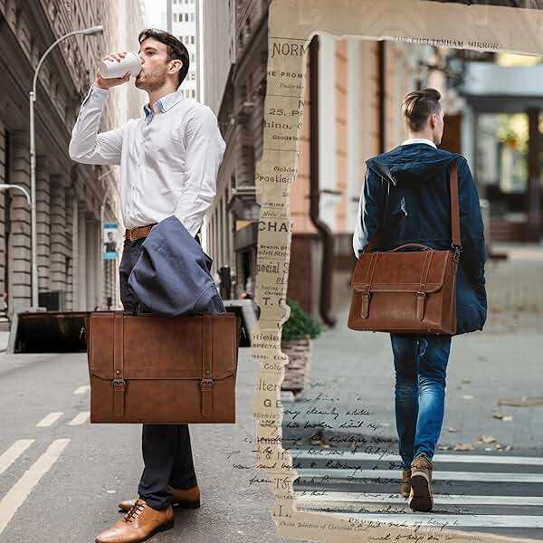 IGOLUMON Messenger Bag for Men 15.6 inch Vintage Leather Waterproof Laptop Briefcase Large Computer Laptop Bag Leather Satchel Bag Retro Shoulder Bag for Office Business Travel College, Brown | Vintage Leather, Waterproof, Laptop Briefcase, Retro Messenger Bag, Office Business, Brown - Image 6