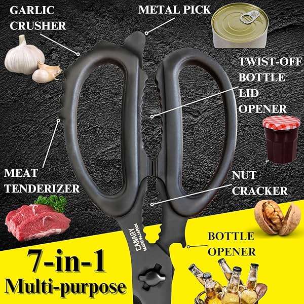 CANARY Japanese Kitchen Scissors All Purpose Heavy Duty 8.2" Matte Black, Made in JAPAN, Dishwasher Safe Come Apart Blade, Multipurpose Kitchen Shears, Sharp Serrated Japanese Stainless Steel Blade - Image 6