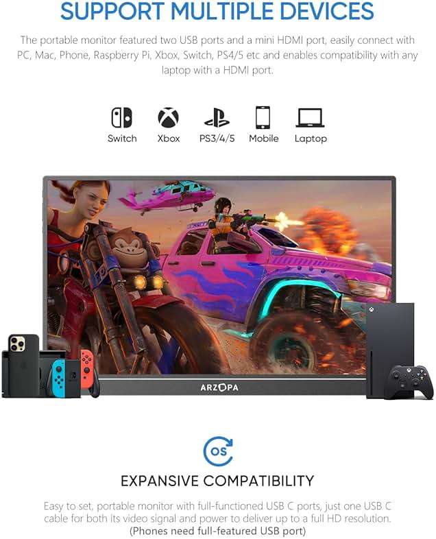 ARZOPA 16.1'' 144Hz Portable Gaming Monitor, 106% sRGB 1080P FHD Kickstand Portable Monitor with HDR, Ultra Slim, Eye Care, External Second Screen for Laptop, PC, PS5, Mac, Xbox-Z1FC - Image 7