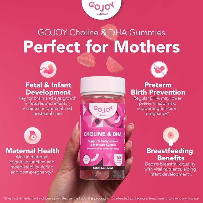 GOJOY NATURALS Prenatal Gummies with Choline & DHA - Preconception, Pregnancy & Postnatal Vitamins for Women - Choline Bitartrate 250mg + DHA 150mg - Vegan, Sugar-Free, Non-GMO - Image 3