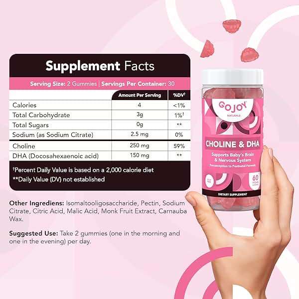 GOJOY NATURALS Prenatal Gummies with Choline & DHA - Preconception, Pregnancy & Postnatal Vitamins for Women - Choline Bitartrate 250mg + DHA 150mg - Vegan, Sugar-Free, Non-GMO - Image 6