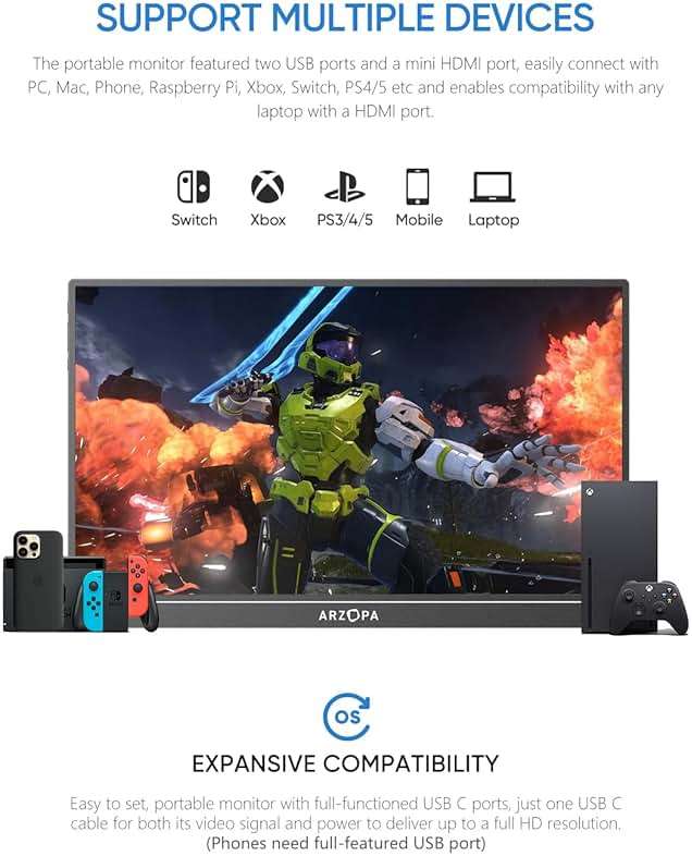 ARZOPA 16" 2.5K Portable Monitor, 2560x1600 QHD IPS Display 123% sRGB with Built-in Stand USB-C HDMI Eye Care External Second Screen for Mac Laptop Phone PS4/5 Xbox Switch -Z1RC - Image 7