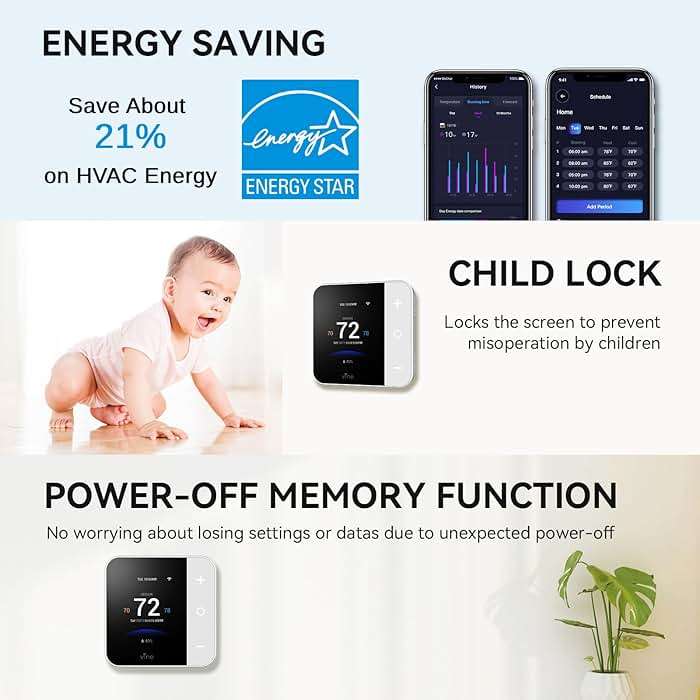 Vine Thermostat for Home with Touchscreen Color Display, WiFi Smart Thermostat Compatible with Alexa and Google Assistant, 7day/8period Programmable, Energy Saving, C-Wire Required, Screen Size 2.8" - Image 8