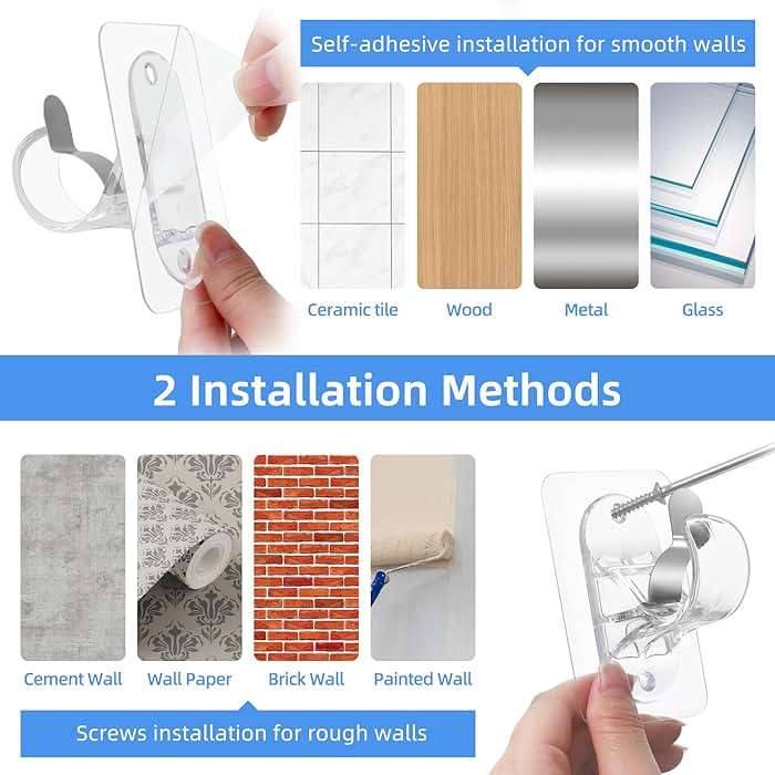 ANDGOO 6 Pack Adhesive Curtain Rod Holders, No Drilling Curtain Rod Brackets, Renter Friendly Curtain Hanger, Fits 0.5'' to 1.2'' Rods, Heavy Duty Curtain Rod Hooks for Apartment Bathroom Dorm Kitchen - Image 6