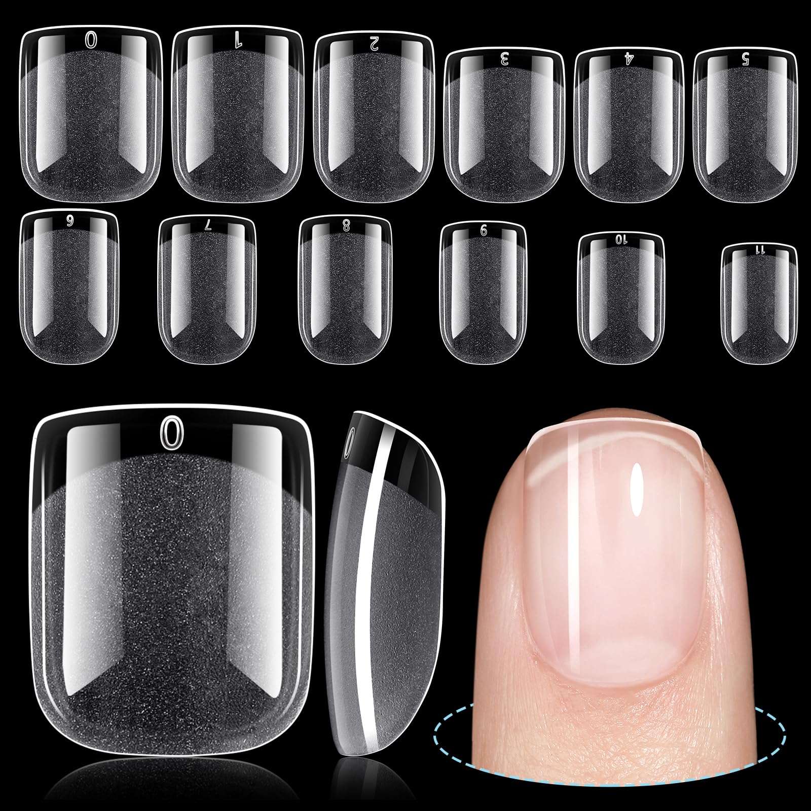 TOMICCA Short Nail Tips Extra Short Square Nail Tips, 192Pcs Fake Nails 12 Sizes Acrylic Clear Nails for Beginner and Professional DIY Gel Nails Salon - Image 1