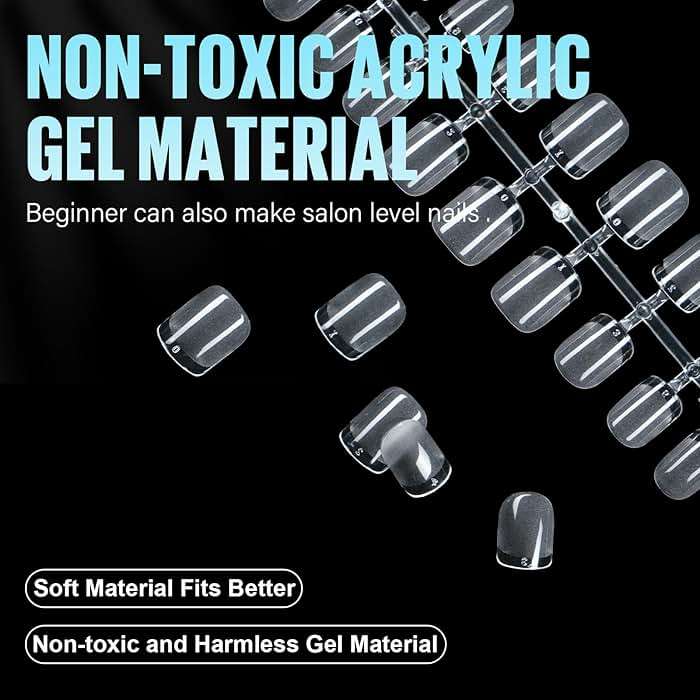 TOMICCA Short Nail Tips Extra Short Square Nail Tips, 192Pcs Fake Nails 12 Sizes Acrylic Clear Nails for Beginner and Professional DIY Gel Nails Salon - Image 6