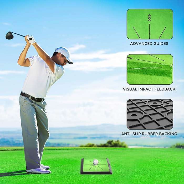 COSPOPTIC Golf Hitting Mat with Swing Path Feedback, Heavy-Duty Rubber Base Anti-Slip Golf Training Mat, Extra Replaceable Surface, Portable Practice Mat for Home Office Garage Yard Indoor Outdoor - Image 4