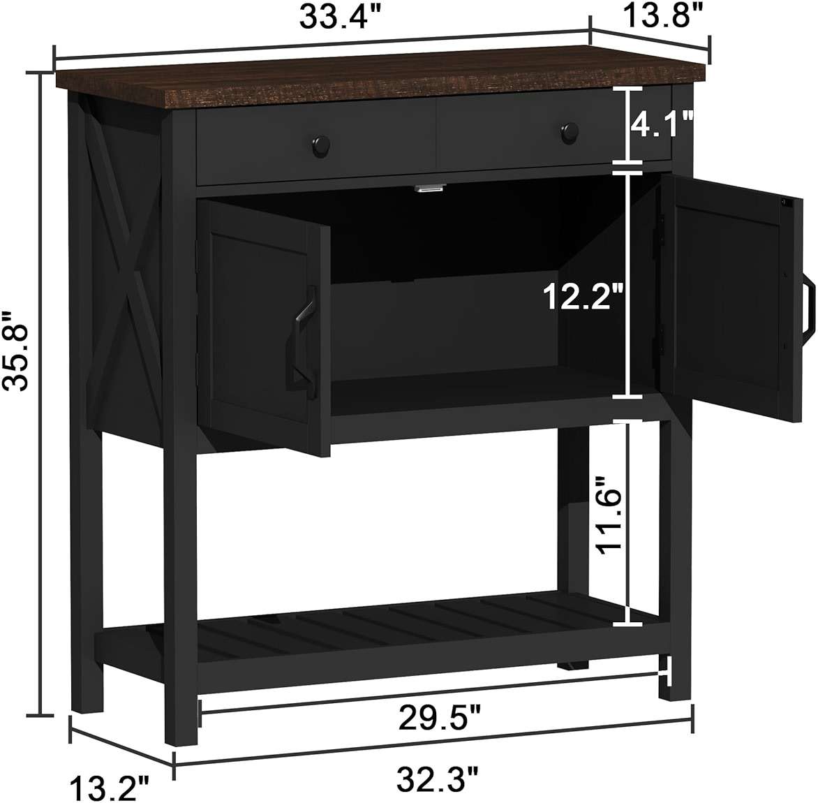 ChooChoo Farmhouse Console Table, Entryway Table with Storage Shelf, Coffee Bar Cabinet, Narrow Buffet Sideboard for Kitchen, Hallway, Living Room, Black - Image 2