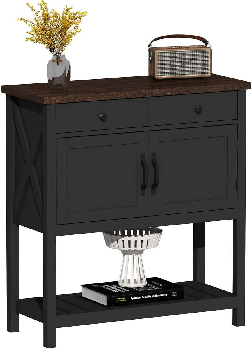 ChooChoo Farmhouse Console Table, Entryway Table with Storage Shelf, Coffee Bar Cabinet, Narrow Buffet Sideboard for Kitchen, Hallway, Living Room, Black - Image 8