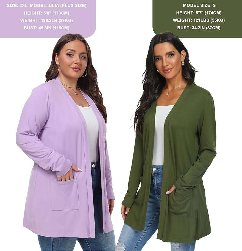 Womens Casual Lightweight with Pocketes Long Sleeve Open Front Cardigan - Image 2
