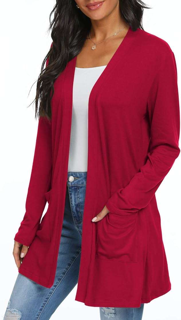 Womens Casual Lightweight with Pocketes Long Sleeve Open Front Cardigan - Image 4