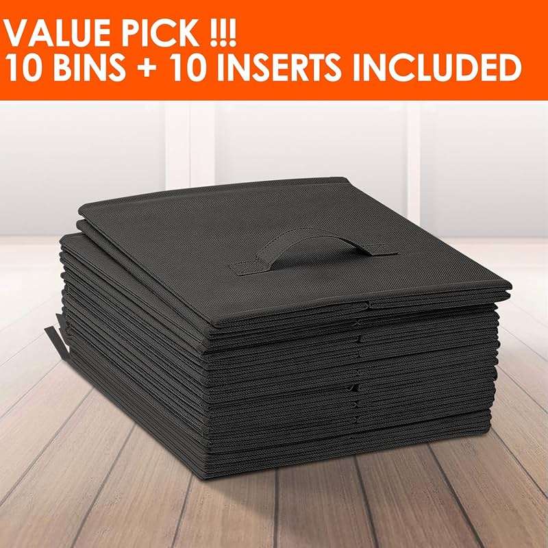 Criusia Storage Cubes, 11 Inch Clothes Storage Bins for Shelves Closet (10 Pack), Fabric Collapsible Storage Bins with Dual Handles, Cubby Storage Baskets for Magazines, Dorm Essentials (Black) - Image 7