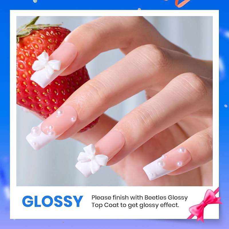 Beetles 3Pcs 15ml White Gel Nail Polish and No Wipe Gel Base & Top Coat Set, Soak Off UV Lamp and Long Lasting Glossy Coat French Manicure Art Design Kit - Image 5