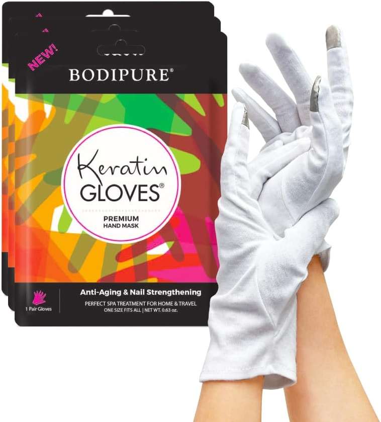 Bodipure Premium Hand Mask Keratin Gloves 3pk of Moisturizing Gloves for Dry Cracked Hands Plus Touchscreen White Cotton Gloves 1pk for Dry Hands to Fully Absorb The Cream. - Image 1