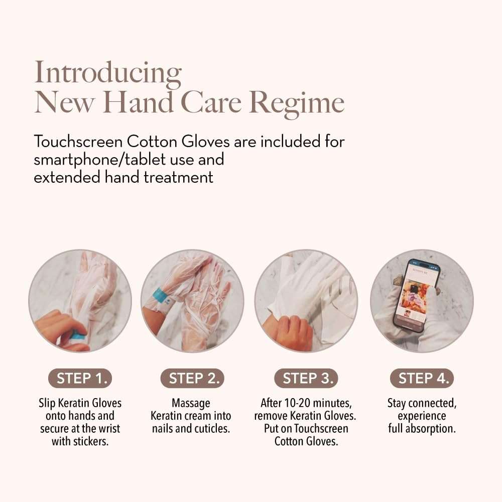 Bodipure Premium Hand Mask Keratin Gloves 3pk of Moisturizing Gloves for Dry Cracked Hands Plus Touchscreen White Cotton Gloves 1pk for Dry Hands to Fully Absorb The Cream. - Image 2