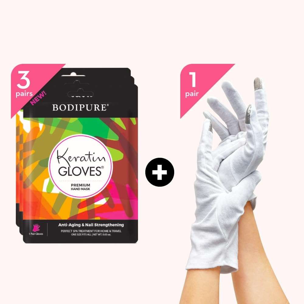 Bodipure Premium Hand Mask Keratin Gloves 3pk of Moisturizing Gloves for Dry Cracked Hands Plus Touchscreen White Cotton Gloves 1pk for Dry Hands to Fully Absorb The Cream. - Image 3