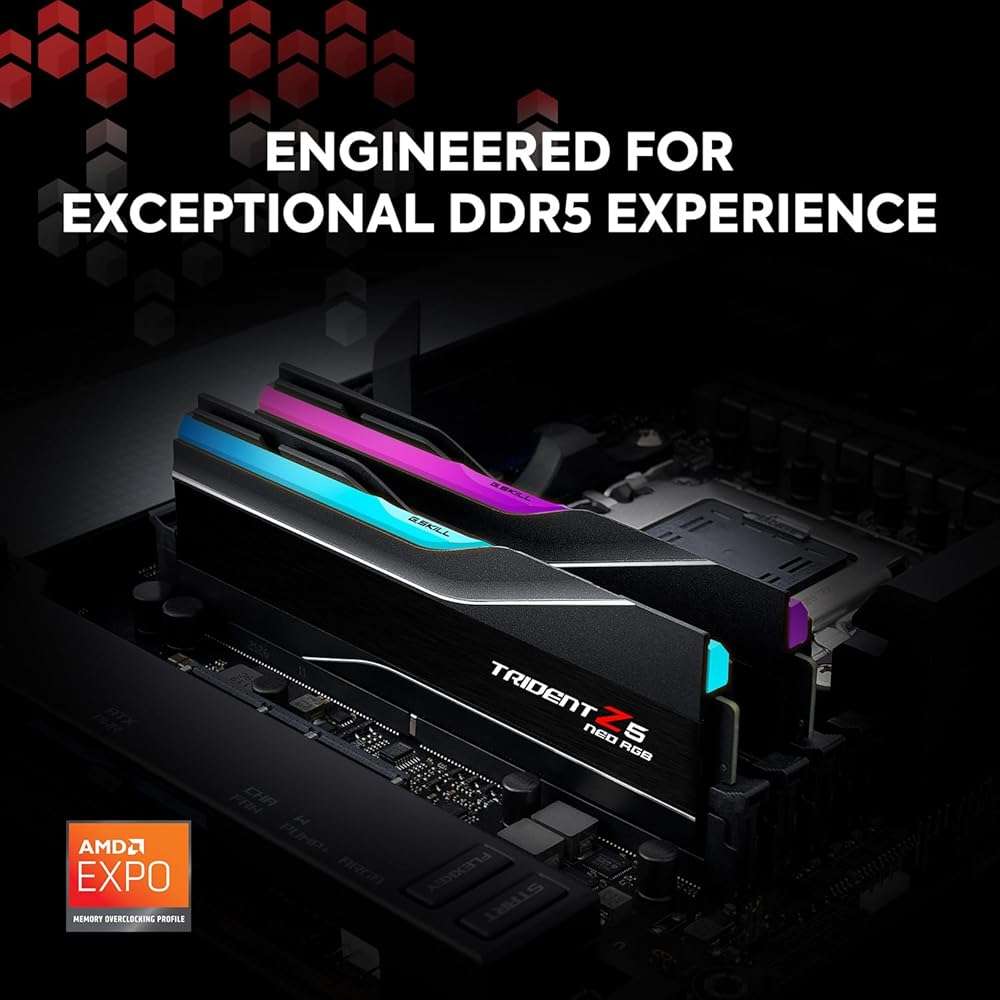 G.SKILL Trident Z5 Neo RGB Series DDR5 RAM (AMD EXPO) 32GB (2x16GB) 6400MT/s CL32-39-39-102 1.40V Desktop Computer Memory U-DIMM - Matte Black (F5-6400J3239G16GX2-TZ5NR) - Image 2