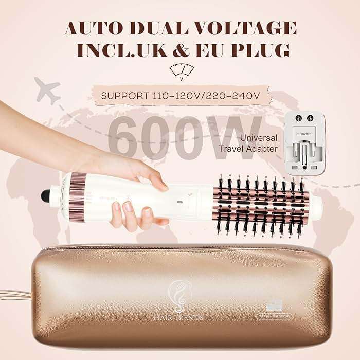 1.5 Inch Barrel (2.8'' Plus Bristles) Dual Voltage(110~250V) Round Brush Blow Dryer for Should Length Hair, Hair Dryer Brush with European Plug Adapter, 4-in-1 Negative Ionic One Step Volumizer Dryer - Image 3