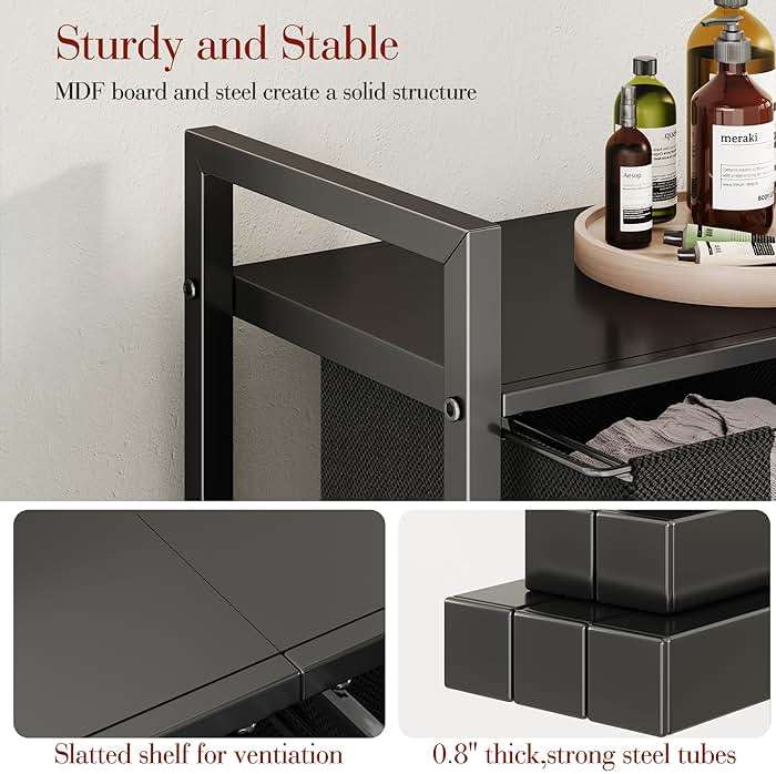 Kitstorack Laundry Basket Organizer, Laundry Hamper with Shelf & 2 Pull-Out Removable Bags, Dirty Clothes Hamper Organizer for Laundry Room Bathroom and Dorm, 2 x 11.8 gallons (44.5L) - Image 3