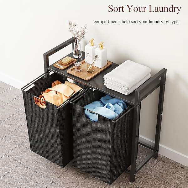 Kitstorack Laundry Basket Organizer, Laundry Hamper with Shelf & 2 Pull-Out Removable Bags, Dirty Clothes Hamper Organizer for Laundry Room Bathroom and Dorm, 2 x 11.8 gallons (44.5L) - Image 6