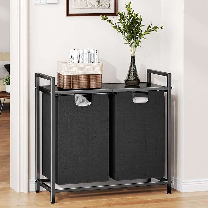 Kitstorack Laundry Basket Organizer, Laundry Hamper with Shelf & 2 Pull-Out Removable Bags, Dirty Clothes Hamper Organizer for Laundry Room Bathroom and Dorm, 2 x 11.8 gallons (44.5L) - Image 9