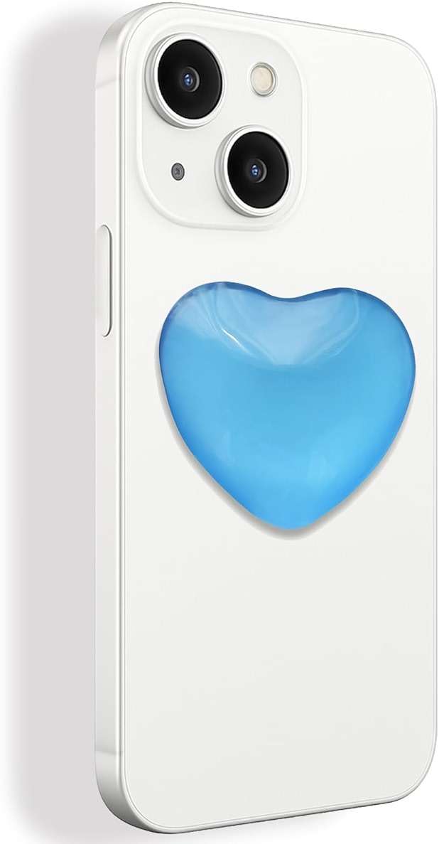 Heart Adhesive Phone Grip Holder, Cute Collapsible Glass Stick Phone Grip Stand Expanding Kickstand Suitable for Smartphones and Kindle e-Readers, 3D Love Sticky Grips, Blue - Image 2