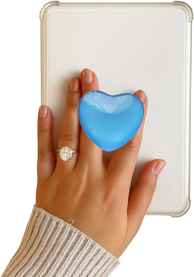 Heart Adhesive Phone Grip Holder, Cute Collapsible Glass Stick Phone Grip Stand Expanding Kickstand Suitable for Smartphones and Kindle e-Readers, 3D Love Sticky Grips, Blue - Image 3