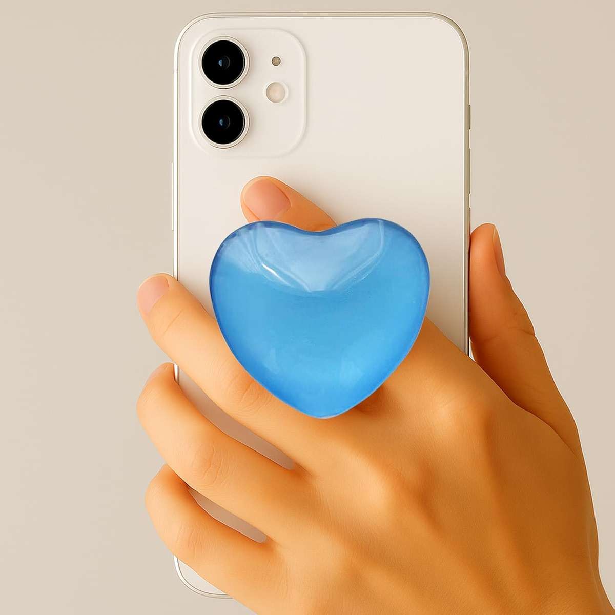 Heart Adhesive Phone Grip Holder, Cute Collapsible Glass Stick Phone Grip Stand Expanding Kickstand Suitable for Smartphones and Kindle e-Readers, 3D Love Sticky Grips, Blue - Image 5