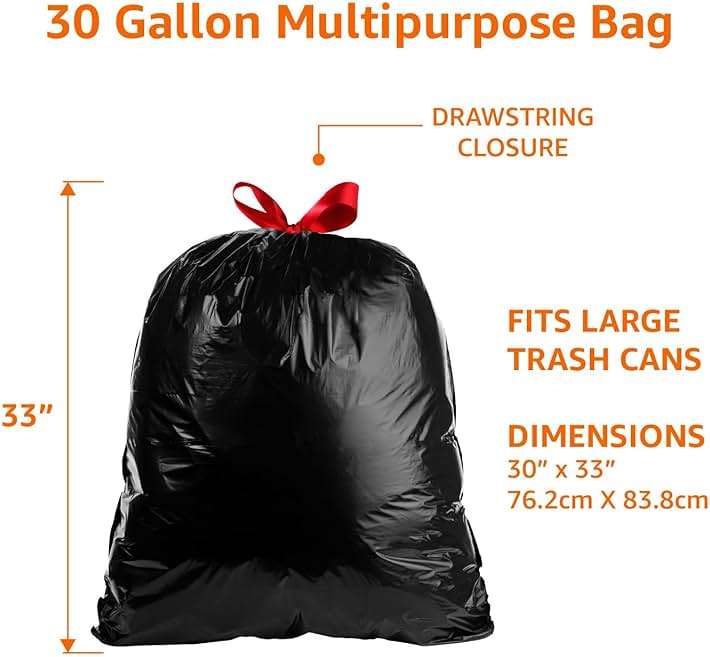 Amazon Basics Multipurpose Drawstring Trash Bags, 30 Gallon, Tear Resistant, 20 Count, Black - Image 4