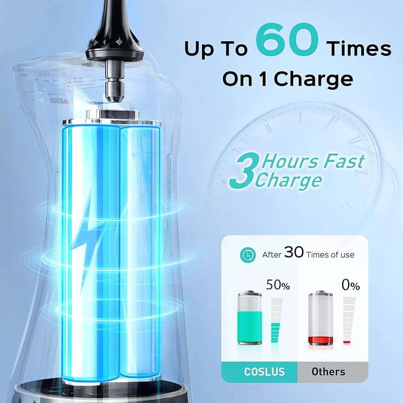 COSLUS Water Dental Flosser Pick for Teeth C30(FC5360): 4 Modes Cordless Portable 300ML Larger Tank Water Teeth Cleaner IPX7 Waterproof Flossing Cleaning Picks for Home Travel Black - Image 7