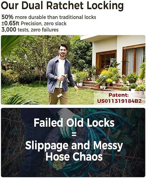 GLAHODEN Retractable Garden Hose Reel 1/2 in x 115 ft, 2025 Upgraded Dual Ratchet Lock UV & Freeze Protection Brass Seal Slow Retraction Anti-Tangle Hose 180°Swivel Reinforced Scaffold Wall Mount - Image 4