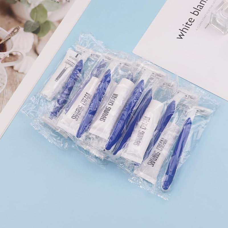 Disposable Razors in Bulk Pack of 60,Blue Disposable Shaving Razors Individual Wrapped Twin Blade Bulk Disposable Razors with Clear Cap and 10g Shaving Cream for Homeless,Hotel,Travel,Charity,Shelter - Image 1