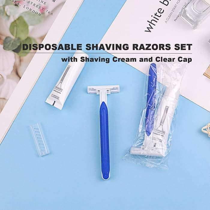 Disposable Razors in Bulk Pack of 60,Blue Disposable Shaving Razors Individual Wrapped Twin Blade Bulk Disposable Razors with Clear Cap and 10g Shaving Cream for Homeless,Hotel,Travel,Charity,Shelter - Image 7
