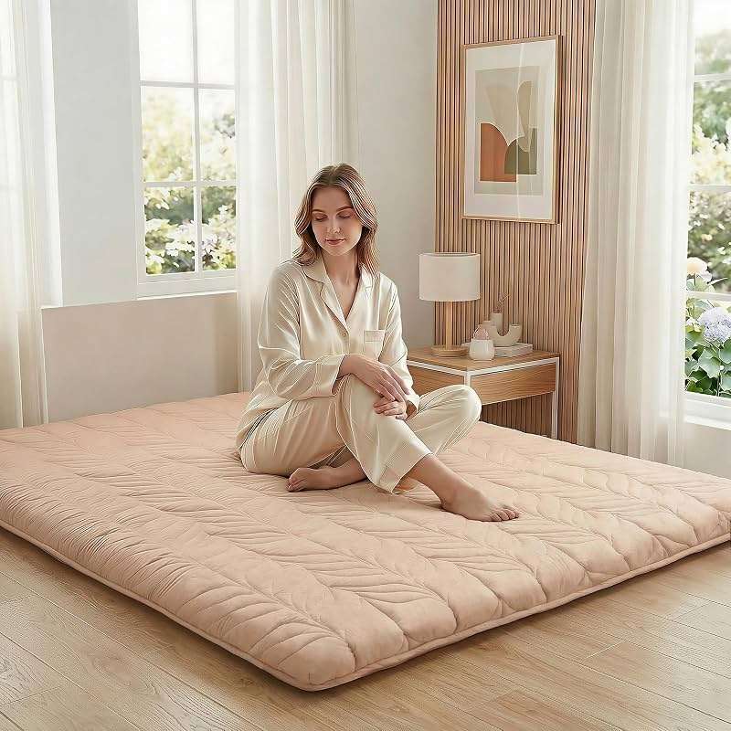 ZonLi Japanese Floor Mattress Futon Mattress Full Size, Thicken Roll Up Tatami Mat 100% Cotton Washable Cover, Portable & Foldable Floor Bed Mattress for Sleeping, Dormitory, Adult, Coffee - Image 1