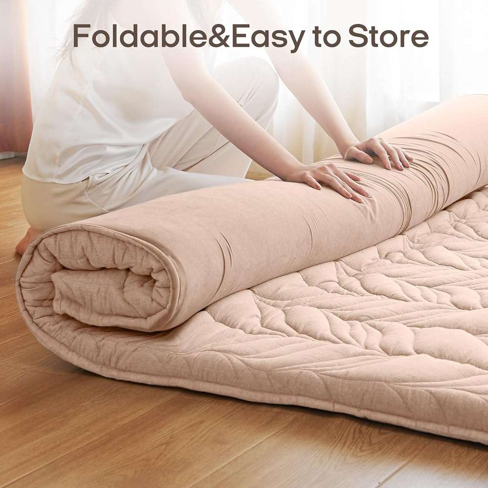 ZonLi Japanese Floor Mattress Futon Mattress Full Size, Thicken Roll Up Tatami Mat 100% Cotton Washable Cover, Portable & Foldable Floor Bed Mattress for Sleeping, Dormitory, Adult, Coffee - Image 2