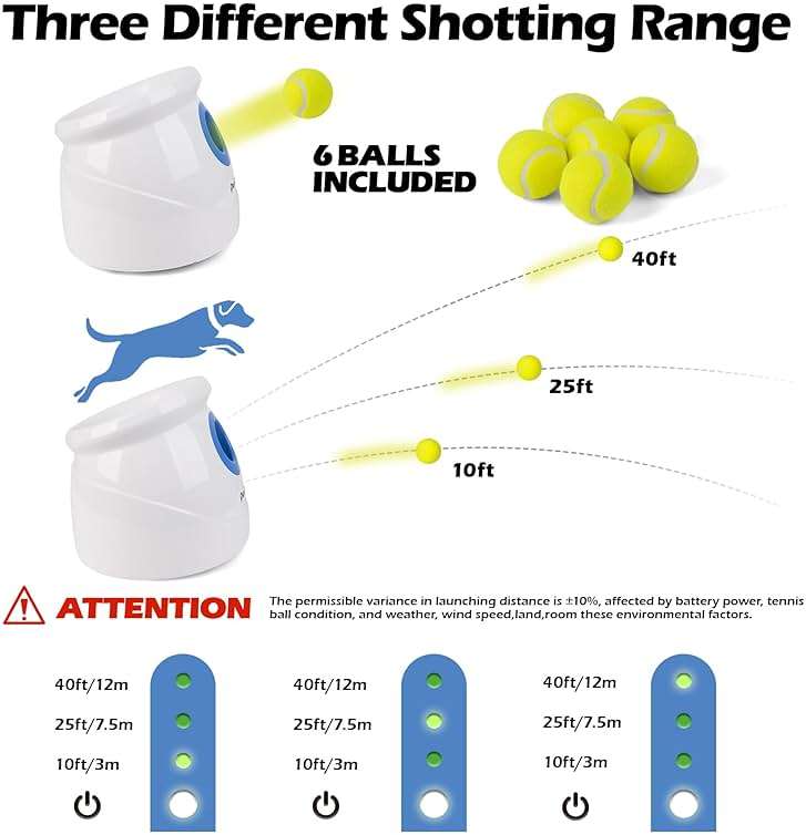 Pet Prime Dog Automatic Ball Launcher for Large Dogs Ball Thrower Machine Outdoor Indoor Use Interactive Dog Toy Adjustable Distance 10-40ft - Included 6 PCS 2.5” Tennis Balls and a Whistle - Image 2