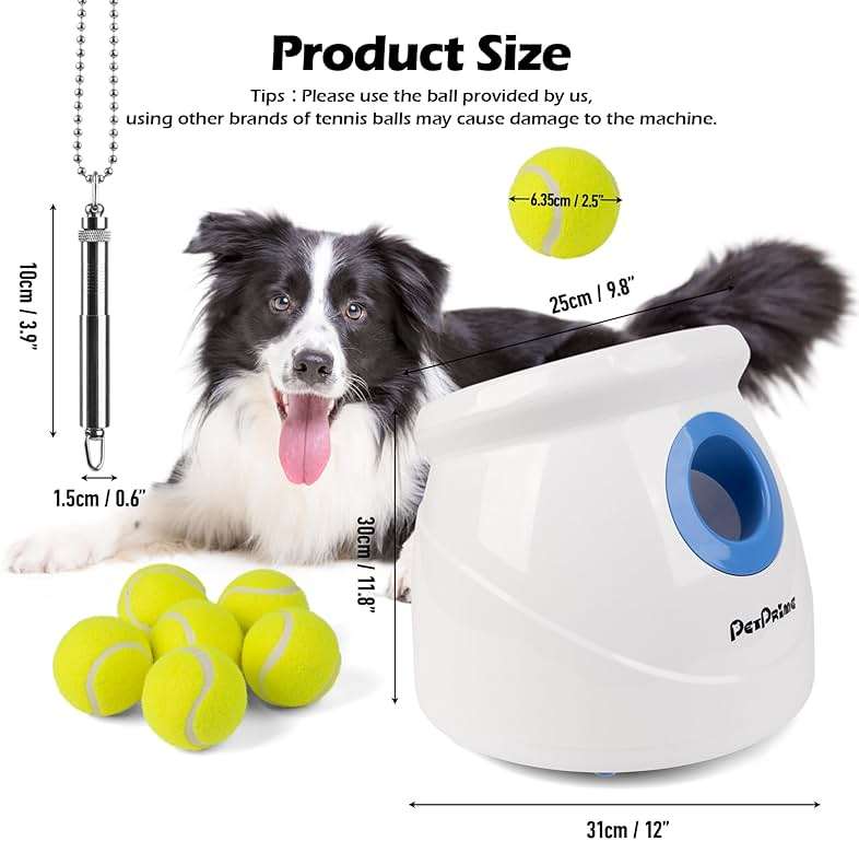 Pet Prime Dog Automatic Ball Launcher for Large Dogs Ball Thrower Machine Outdoor Indoor Use Interactive Dog Toy Adjustable Distance 10-40ft - Included 6 PCS 2.5” Tennis Balls and a Whistle - Image 3