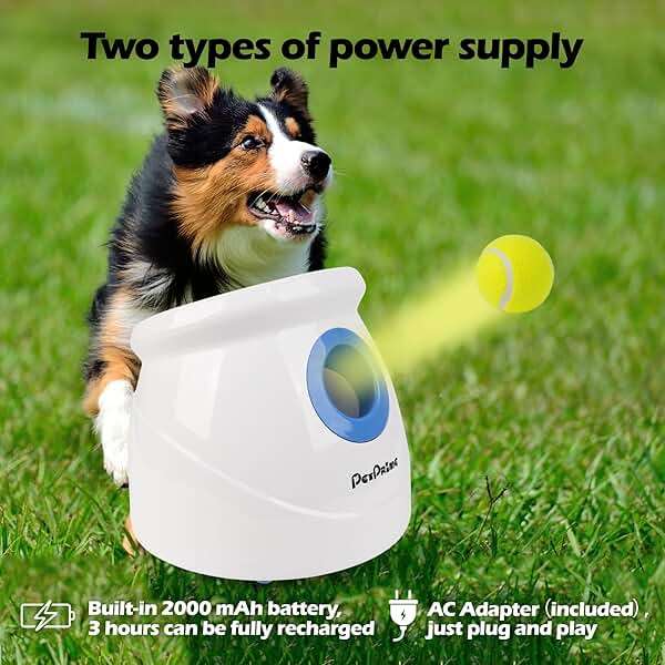 Pet Prime Dog Automatic Ball Launcher for Large Dogs Ball Thrower Machine Outdoor Indoor Use Interactive Dog Toy Adjustable Distance 10-40ft - Included 6 PCS 2.5” Tennis Balls and a Whistle - Image 4