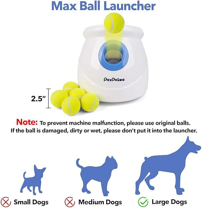 Pet Prime Dog Automatic Ball Launcher for Large Dogs Ball Thrower Machine Outdoor Indoor Use Interactive Dog Toy Adjustable Distance 10-40ft - Included 6 PCS 2.5” Tennis Balls and a Whistle - Image 7