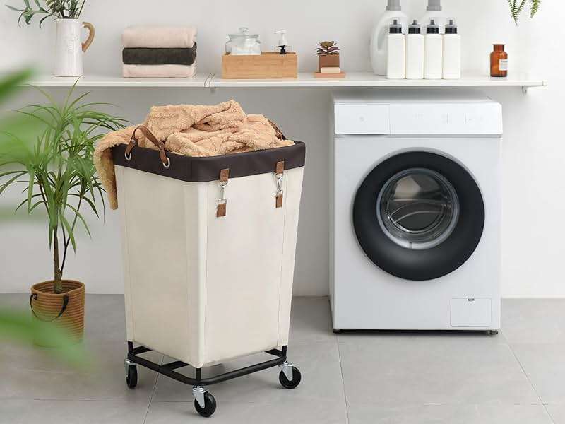 StorageWorks 160L Laundry Basket with Wheels, Large Rolling Hampers for Clothing Organizer, Dirty Clothes Basket for Hotel, Home, Closet, Dorm, Beige - Image 2