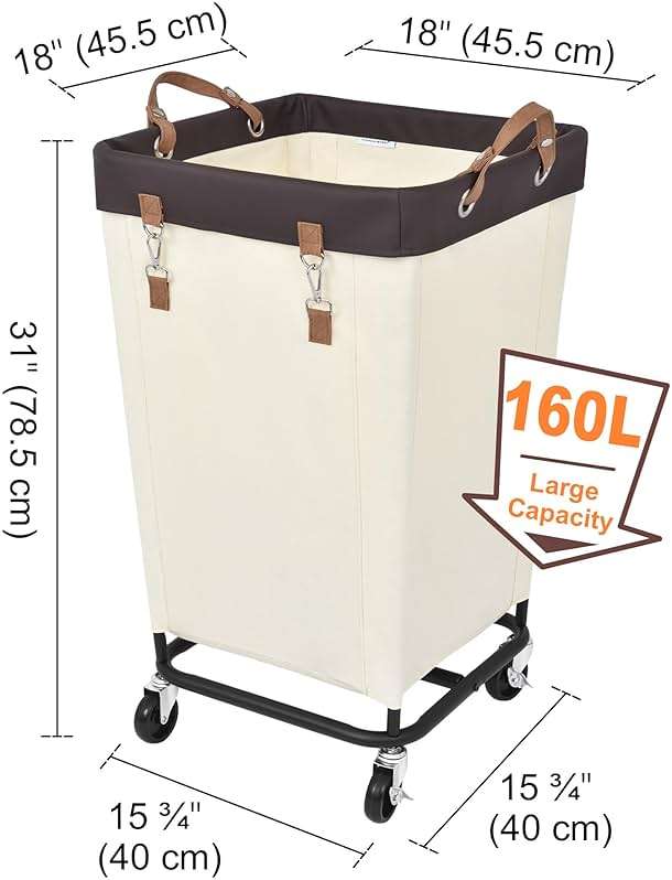 StorageWorks 160L Laundry Basket with Wheels, Large Rolling Hampers for Clothing Organizer, Dirty Clothes Basket for Hotel, Home, Closet, Dorm, Beige - Image 3