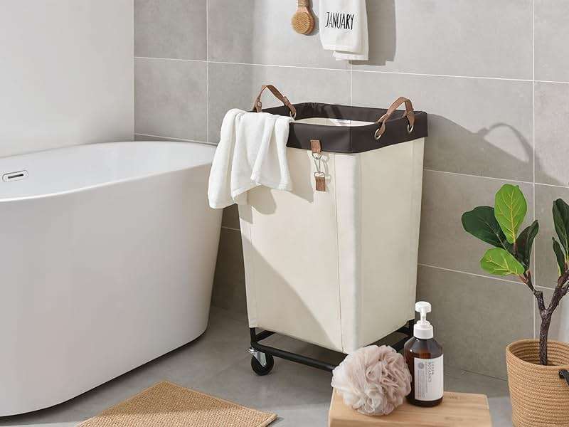 StorageWorks 160L Laundry Basket with Wheels, Large Rolling Hampers for Clothing Organizer, Dirty Clothes Basket for Hotel, Home, Closet, Dorm, Beige - Image 5