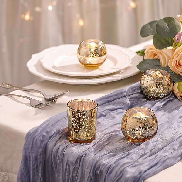 DEVI 48PCS Assorted Gold Votive Candle Holders Bluk, Gold Wedding Decorations, Mercury Glass Candle Holder for Tea Lights, Christmas Party Diwali Centerpieces for Table, Wedding Party Supplies - Image 4