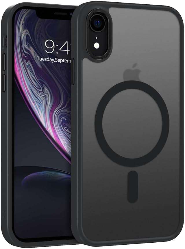 Telaso for iPhone XR Phone Case, iPhone XR Phone Case Compatible with Magsafe Translucent Matte Back Soft TPU Bumper Military Grade Protective Magnetic Case for Men Women, Black - Image 1