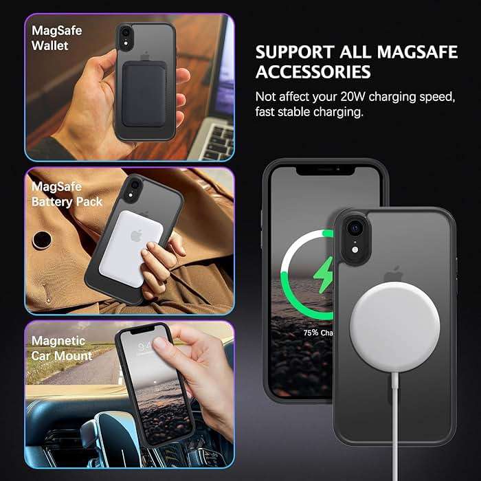 Telaso for iPhone XR Phone Case, iPhone XR Phone Case Compatible with Magsafe Translucent Matte Back Soft TPU Bumper Military Grade Protective Magnetic Case for Men Women, Black - Image 3