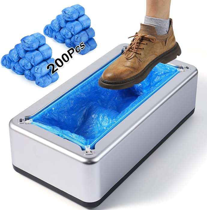 Shoe Covers Dispenser with 200pcs Shoe Cover Disposable Non Slip, User-Friendly and Reliable Shoe Cover Machine, Fits Size Up to 11 US Men, Widely Applicable in Indoor(Silver) - Image 1