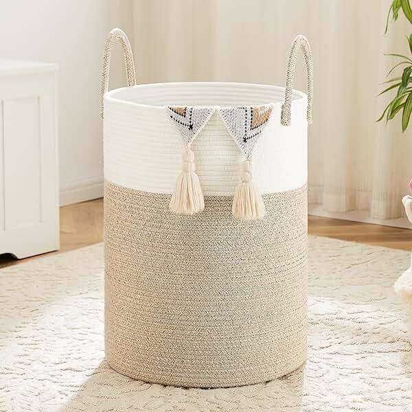Artfeel Laundry Basket,Woven Cotton Rope Laundry Hamper,60L for Decor Storage of Dirty Clothes,Toys and Blankets in Bathroom,Baby Room and Living Room - Image 1